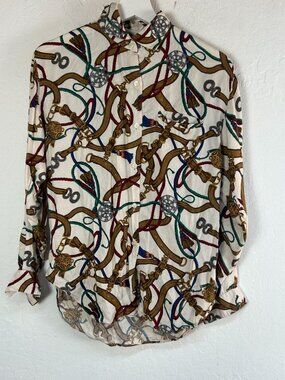 Vintage Sherbrouck Rope Chain Equestrian Button-Up Long Sleeve Shirt Size 2